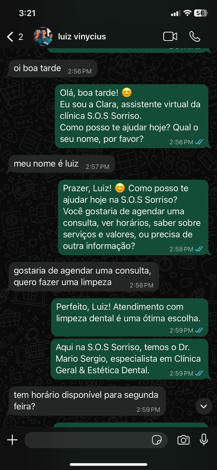 Atendi respondendo cliente no WhatsApp — interação 1