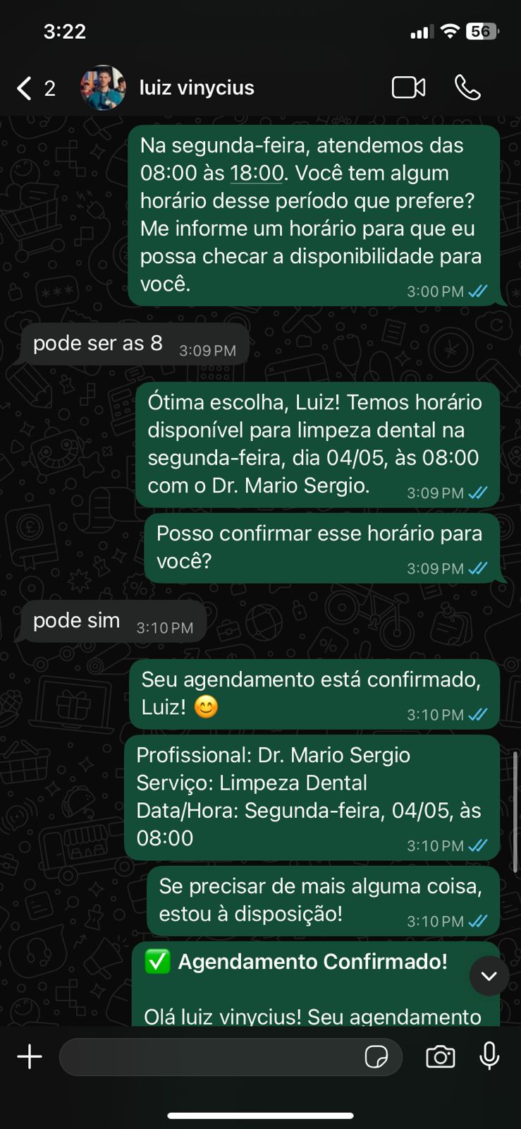 Atendi respondendo cliente no WhatsApp — interação 2